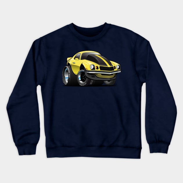 Seventies Classic American Muscle Car Cartoon in Yellow and Black Crewneck Sweatshirt by hobrath